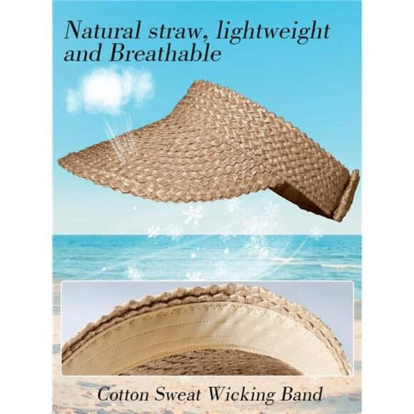 Straw Sun Visor for Women Packable Sun Beach Hats UV Protection UPF 50+ Summer main image 5